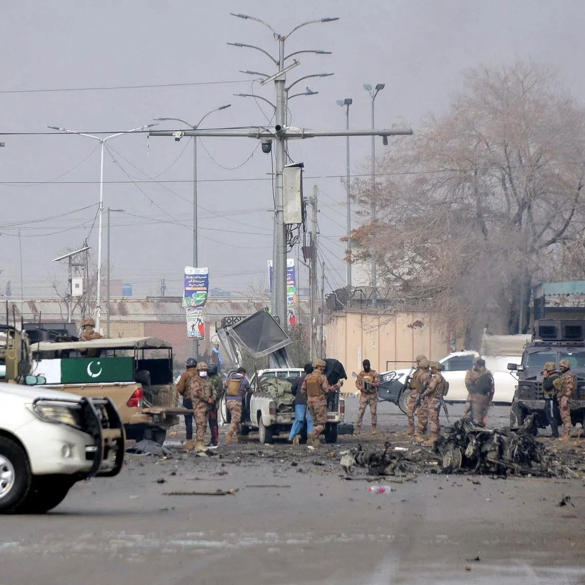 Army soldiers gather at the site, following millitant attacks, in Quetta, Pakistan, January 31, 2026. REUTERS/Stringer