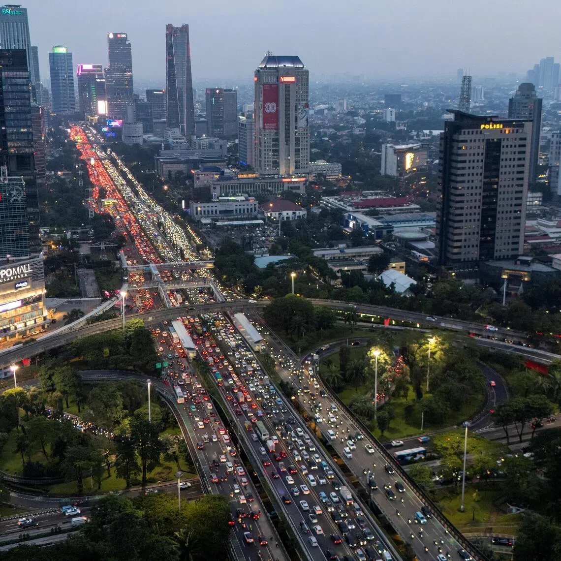 A drone view shows traffic during evening rush hours in Jakarta, Indonesia, on Feb 3. 