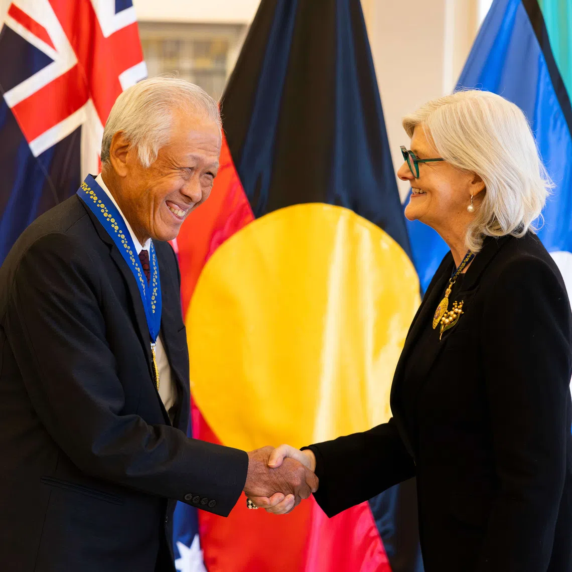 Former Minister for Defence Dr Ng Eng Hen was conferred the Honorary Officer of the Order of Australia by Governor-General Sam Mostyn at a ceremony held at the Government House in Canberra, Australia on Aug 18.