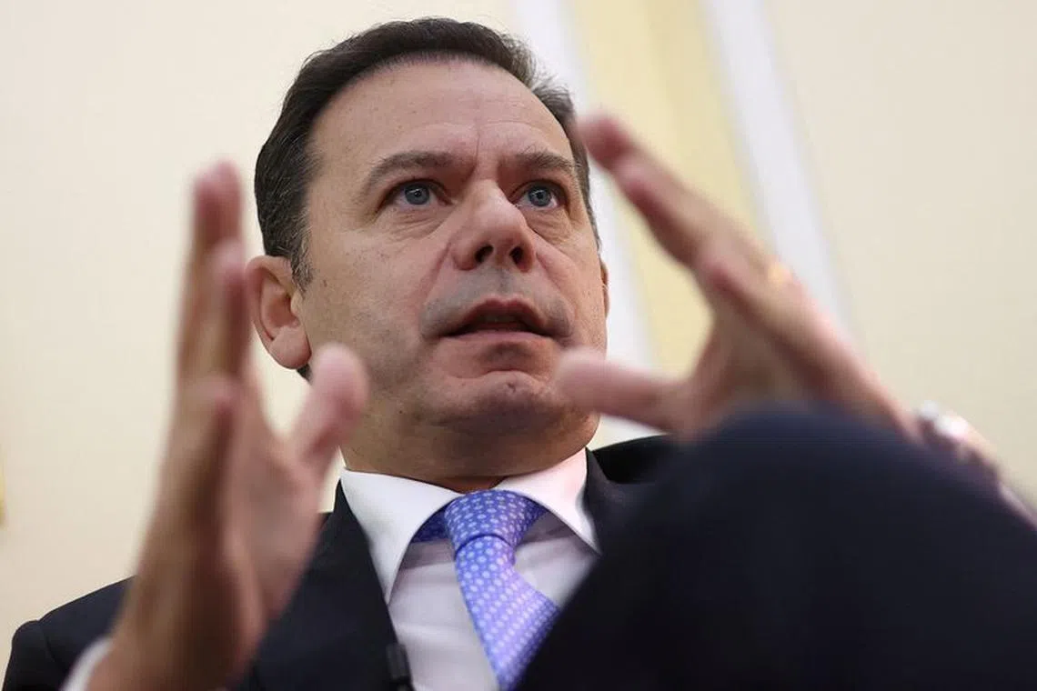 FILE PHOTO: Luis Montenegro, President of the Social Democratic Party, the main opposition in Portugal, gestures during an interview with Reuters, in Lisbon, Portugal, December 5, 2023. REUTERS/Pedro Nunes/File Photo