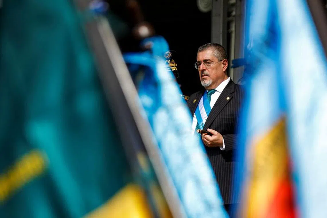 FILE PHOTO: Guatemala's new President Bernardo Arevalo attends a ceremony where he will be recognised as commander-in-chief of the armed forces, in Guatemala City, Guatemala, January 15, 2024. REUTERS/Jose Cabezas