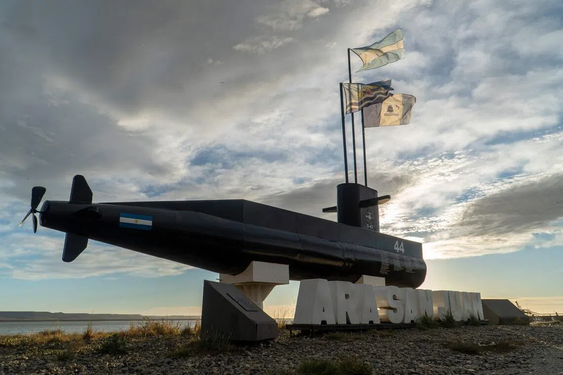 A cenotaph bearing the names of the 44 sailors who died during the sinking of the ARA San Juan submarine on Nov 15, 2017.