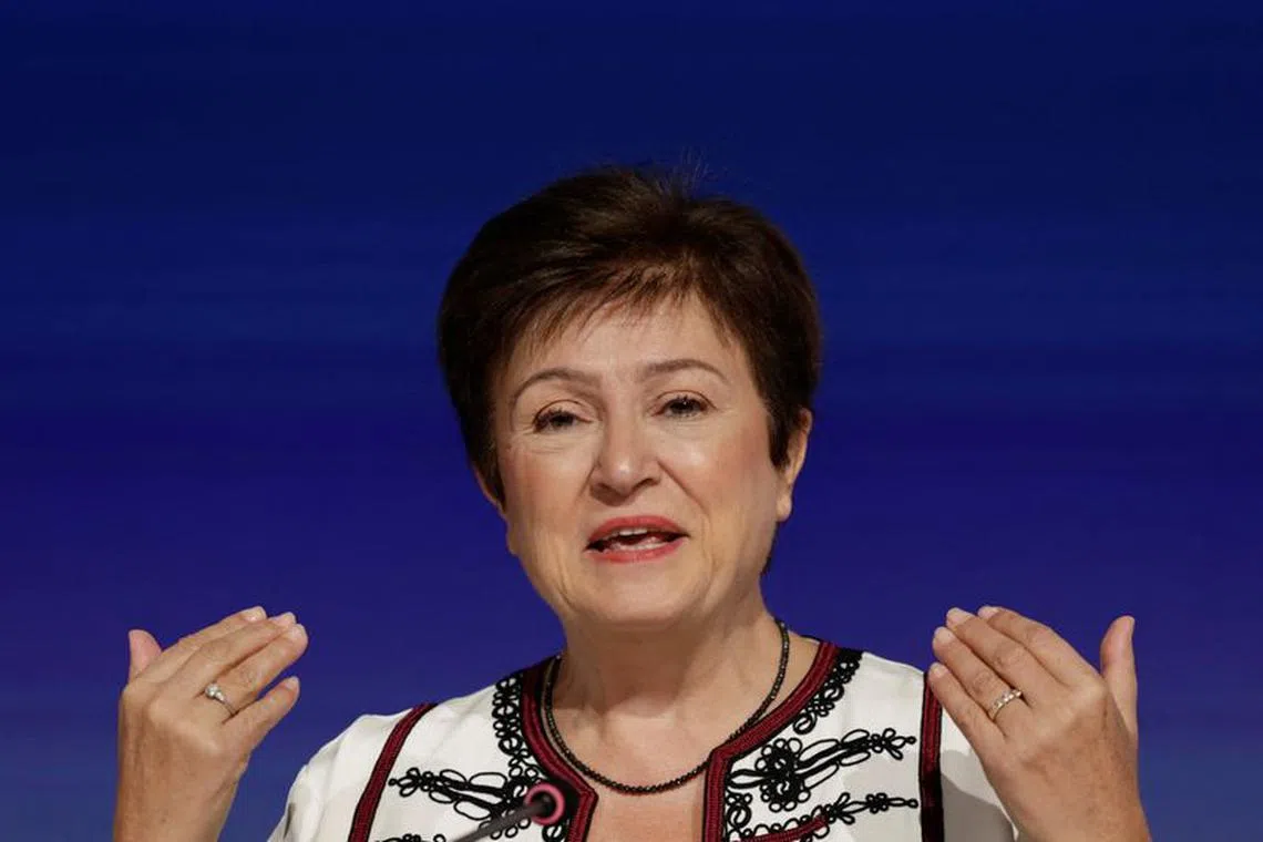 FILE PHOTO: Managing Director of the International Monetary Fund (IMF), Kristalina Georgieva, addresses the media on the fourth day of the annual meeting of the IMF and the World Bank, following last month's deadly earthquake, in Marrakech, Morocco, October 12, 2023. REUTERS/Susana Vera/File Photo