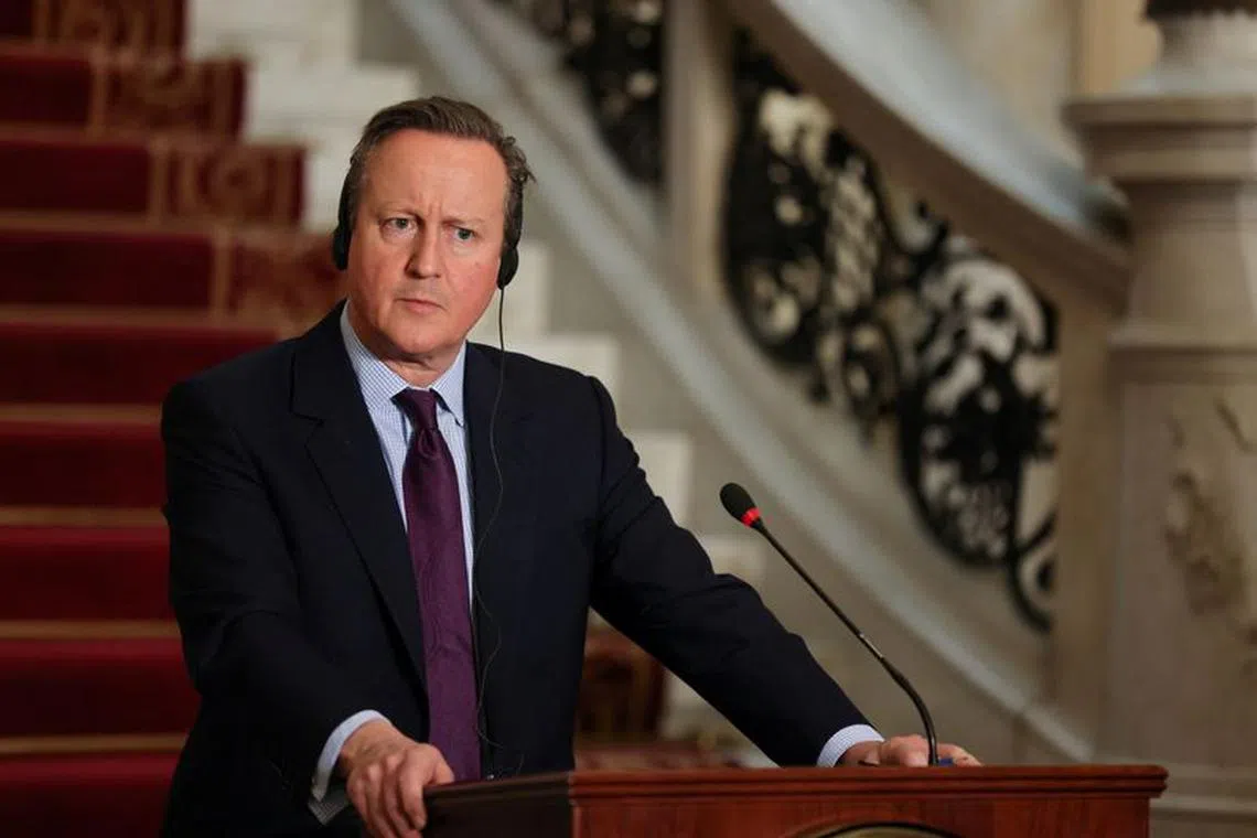 Egyptian Foreign Minister Sameh Shoukry (not pictured) and British Foreign Secretary David Cameron hold a press conference, amid the ongoing conflict between Israel and the Palestinian Islamist group Hamas, in Cairo, Egypt, December 21, 2023. REUTERS/Mohamed Abd El Ghany/File Photo