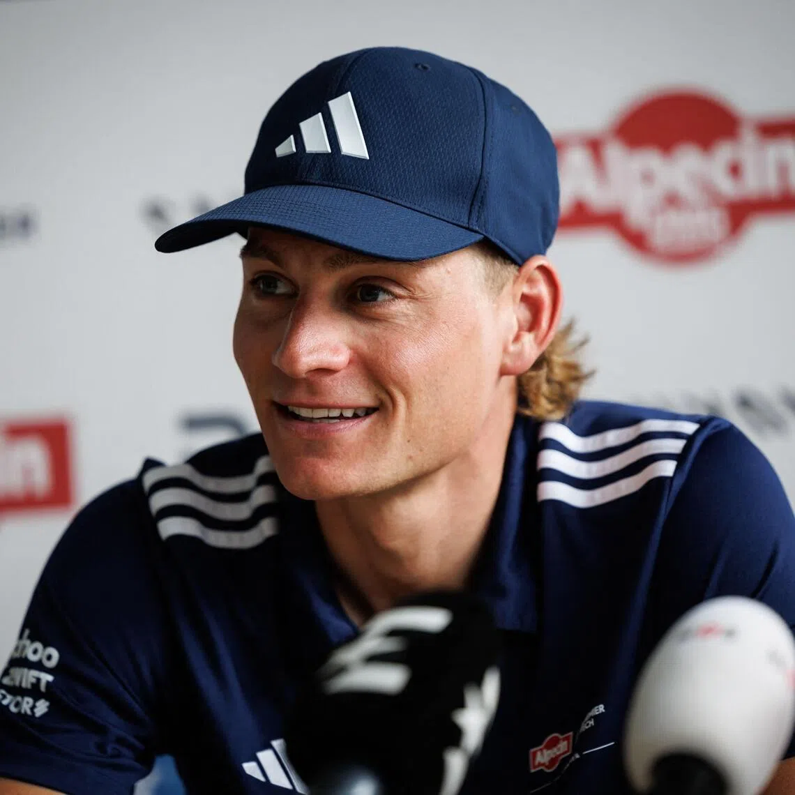 Netherlands' Mathieu van der Poel during a press conference ahead of the 2026 Paris-Roubaix cycling race.