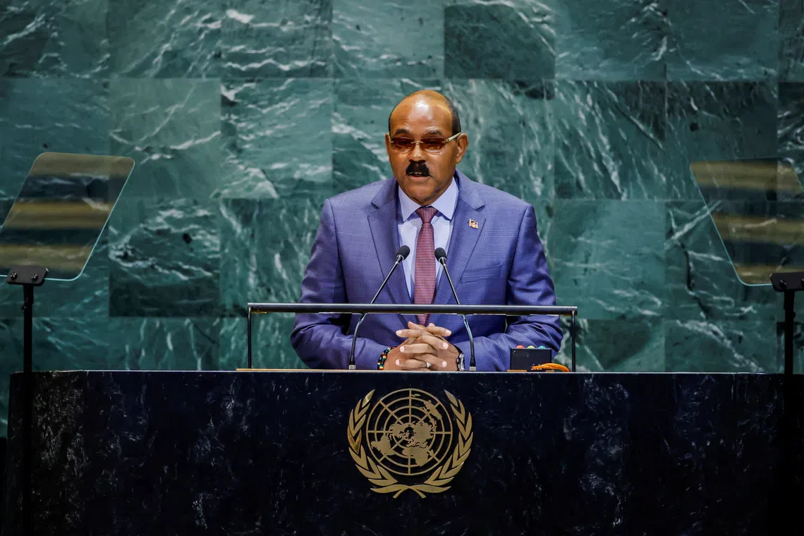 Antigua and Barbuda’s Prime Minister Gaston Browne addresses the 80th United Nations General Assembly at U.N. headquarters in New York, U.S., September 26, 2025. REUTERS/Eduardo Munoz