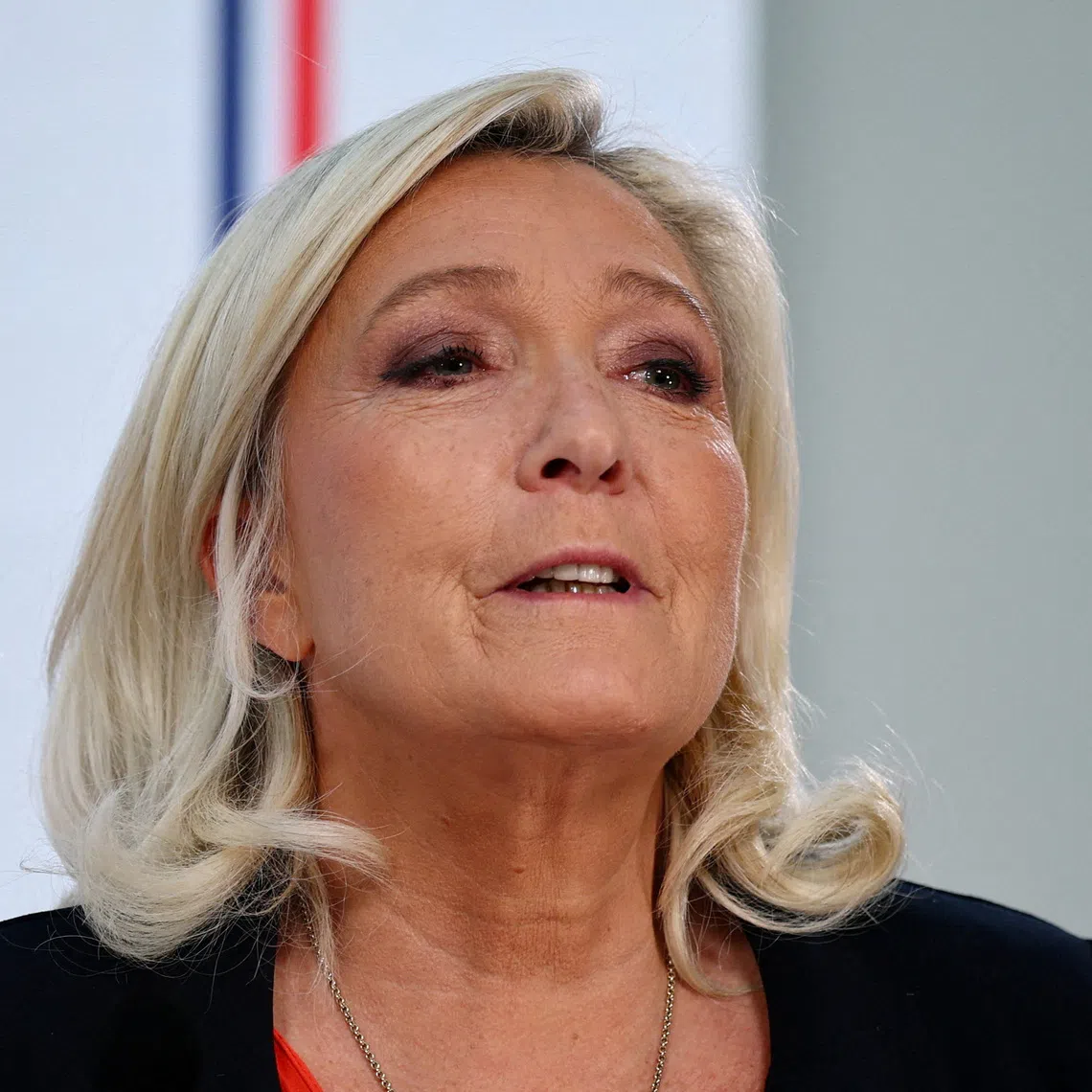 FILE PHOTO: French far-right leader Marine Le Pen, member of parliament for the French far-right Rassemblement National (National Rally - RN) party and candidate for the 2027 French presidential election, speaks during a press conference to present the party's alternative budget for 2027 and its fiscal strategy, in Paris, France, October 6, 2026. REUTERS/Sarah Meyssonnier/File Photo