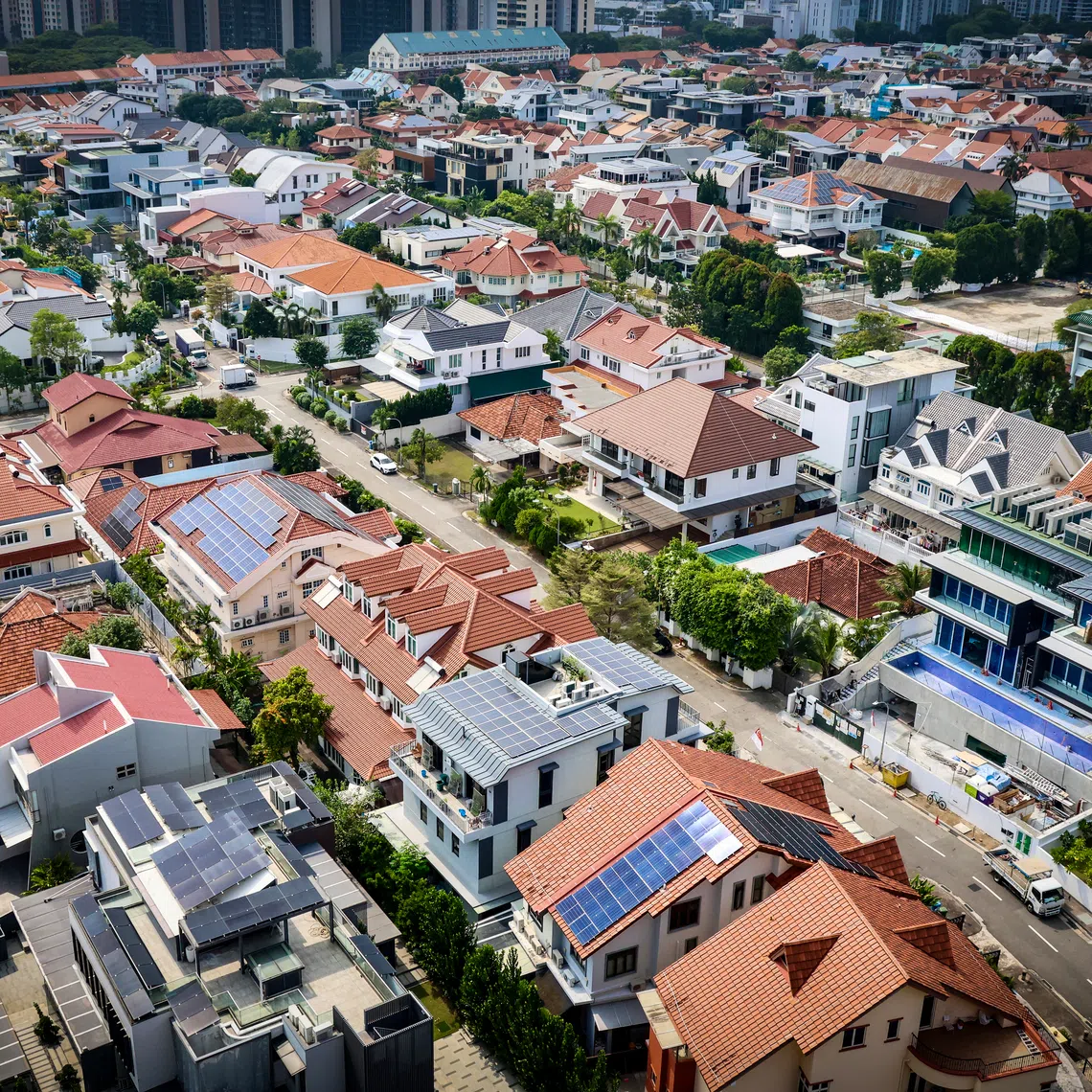 Landed properties, some with solar panels, in Singapore