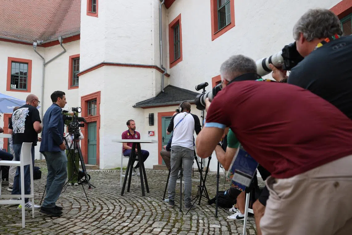 FILE PHOTO: Soccer Football - Euro 2024 - England Press Conference - Blankenhain, Germany - July 12, 2024  England manager Gareth Southgate speaks to the media before the press conference REUTERS/Lee Smith/File Photo