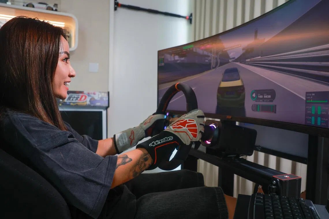 The racing car simulator is fully customised to Naomi Neo’s petite size and driving preference.
