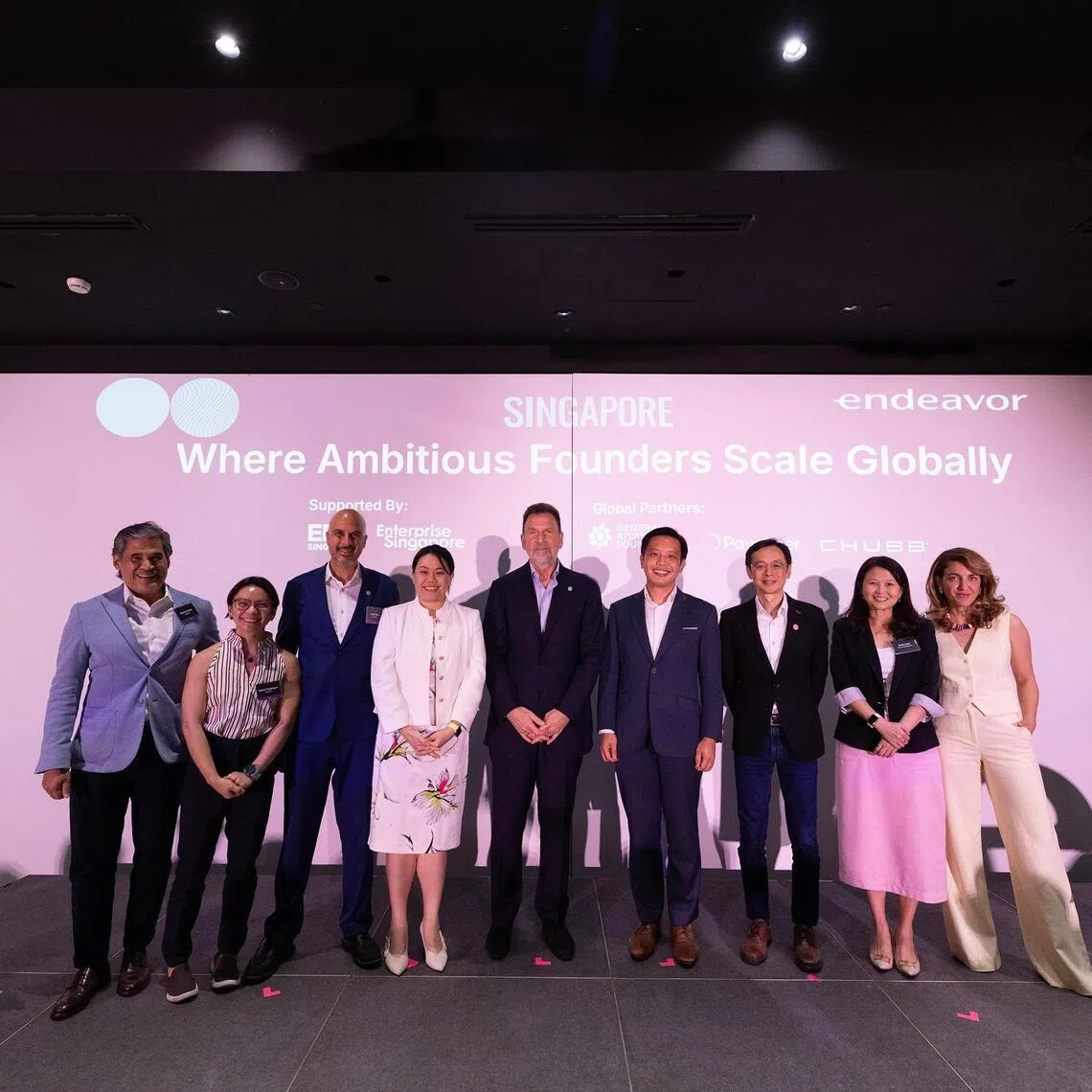 Endeavor board chairman Edgar Bronfman Jr (centre) and Minister of State for Trade and Industry Alvin Tan (fourth from right) at Endeavor’s launch event held at Jewel on July 23.