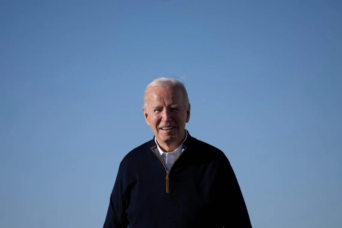 US President Joe Biden walks to speak to the press near Air Force One at Joint Base Andrews in Maryland, on March 11, 2024. (Photo by Brendan Smialowski / AFP)
