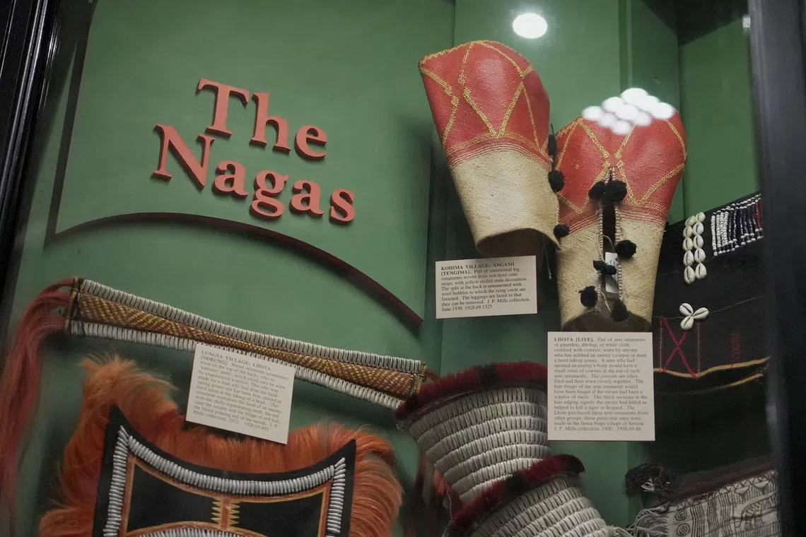 Naga artefacts on display at the Pitt Rivers Museum in Oxford, Britain, June 13, 2025. REUTERS/Marissa Davison