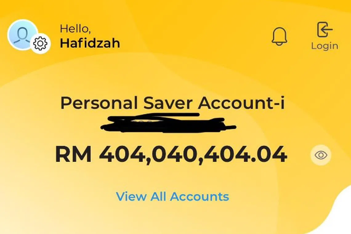 A screenshot shows over over RM400 million (S$114 million) mistakenly deposited in a Maybank account.