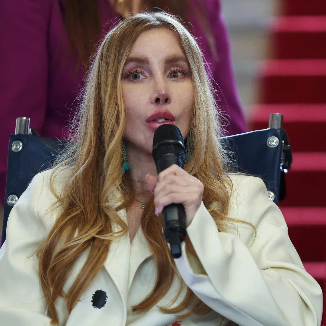 Colombia's Minister of Trade, Industry and Tourism, Diana Marcela Morales, speaks during a press conference about tariffs imposed by the Ecuadorian government, in Bogota, Colombia January 27, 2026. REUTERS/Luisa Gonzalez