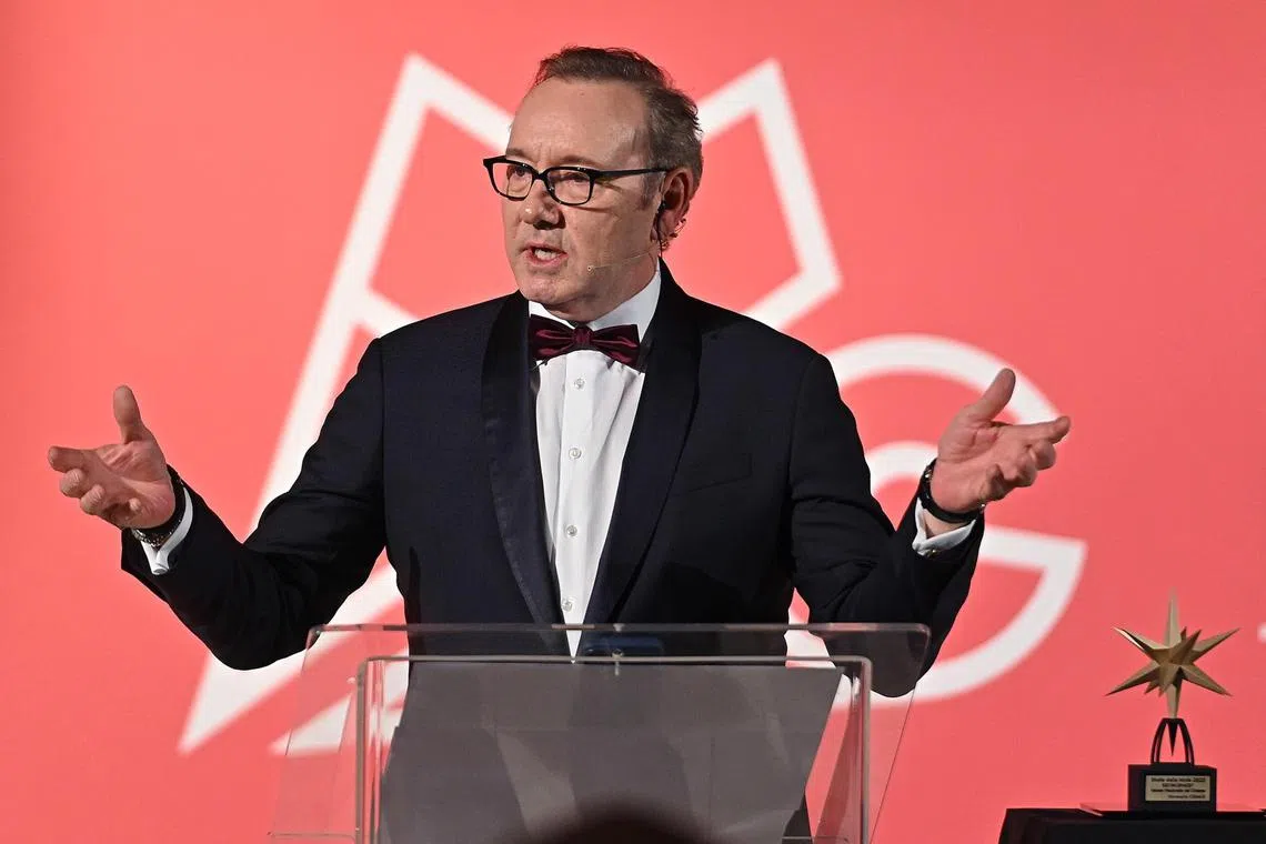 Kevin Spacey receives the Turin National Museum of Cinema's Stella della Mole Award, in Turin, Italy, on Jan 16, 2023. 