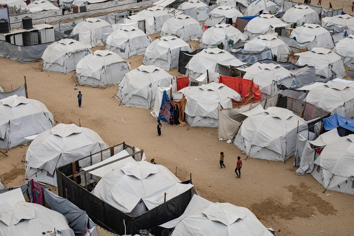 A camp for internally displaced Palestinians, which was set up by the HHO Foundation in the Jabalia refugee camp, on April 8.