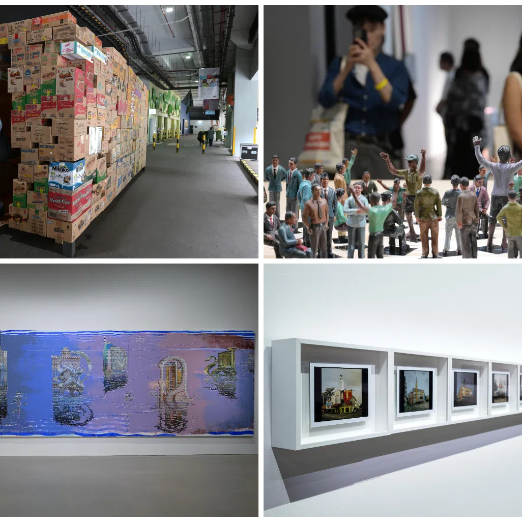 Indian collaborative studio Camp’s Metabolic Container (2025), Indonesian art collective Hyphen’s Tokoh-tokoh, pengabdian, dan peradaban (Figures, dedications and civilisations) (2025), Ming Wong’s Filem-Filem-Filem (2008 to 2010), and Cui Jie’s Thermal Landscapes (2025).