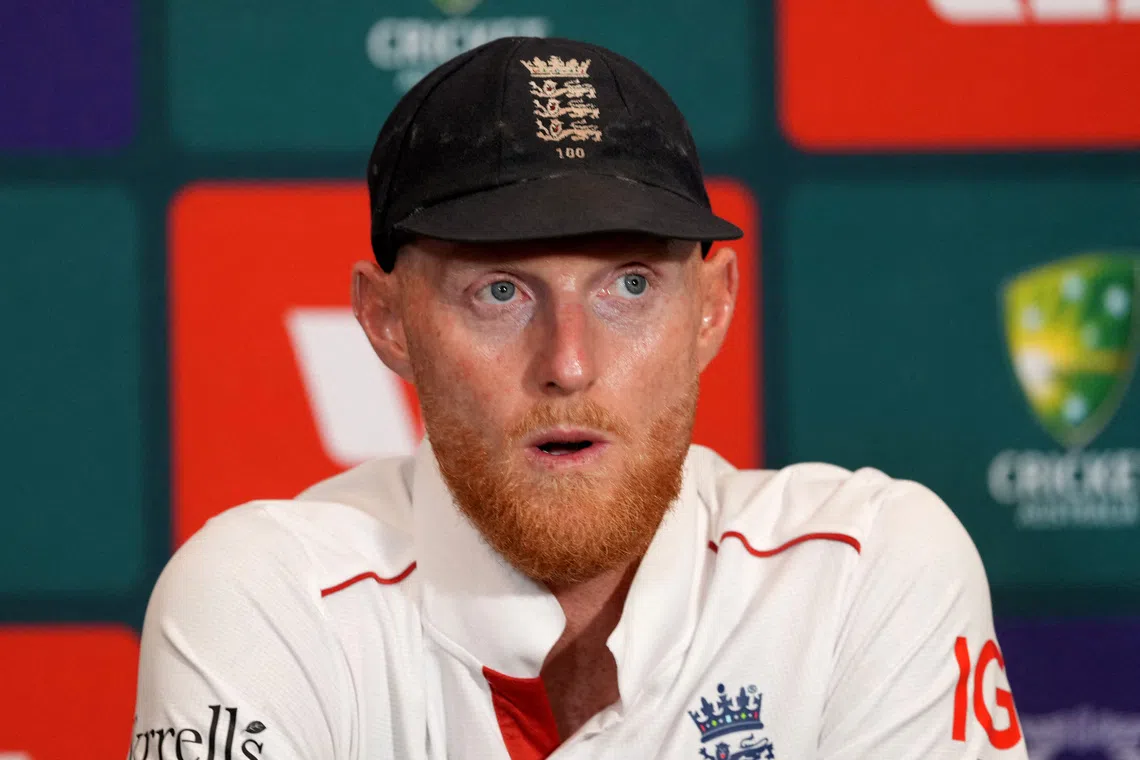 FILE PHOTO: Cricket - The Ashes - Australia v England - First Test - Perth Stadium, Perth, Australia - November 22, 2025 England's Ben Stokes looks dejected as he speaks to the media during a press conference after England lose the first test on day 2. REUTERS/Asanka Brendon Ratnayake/File Photo