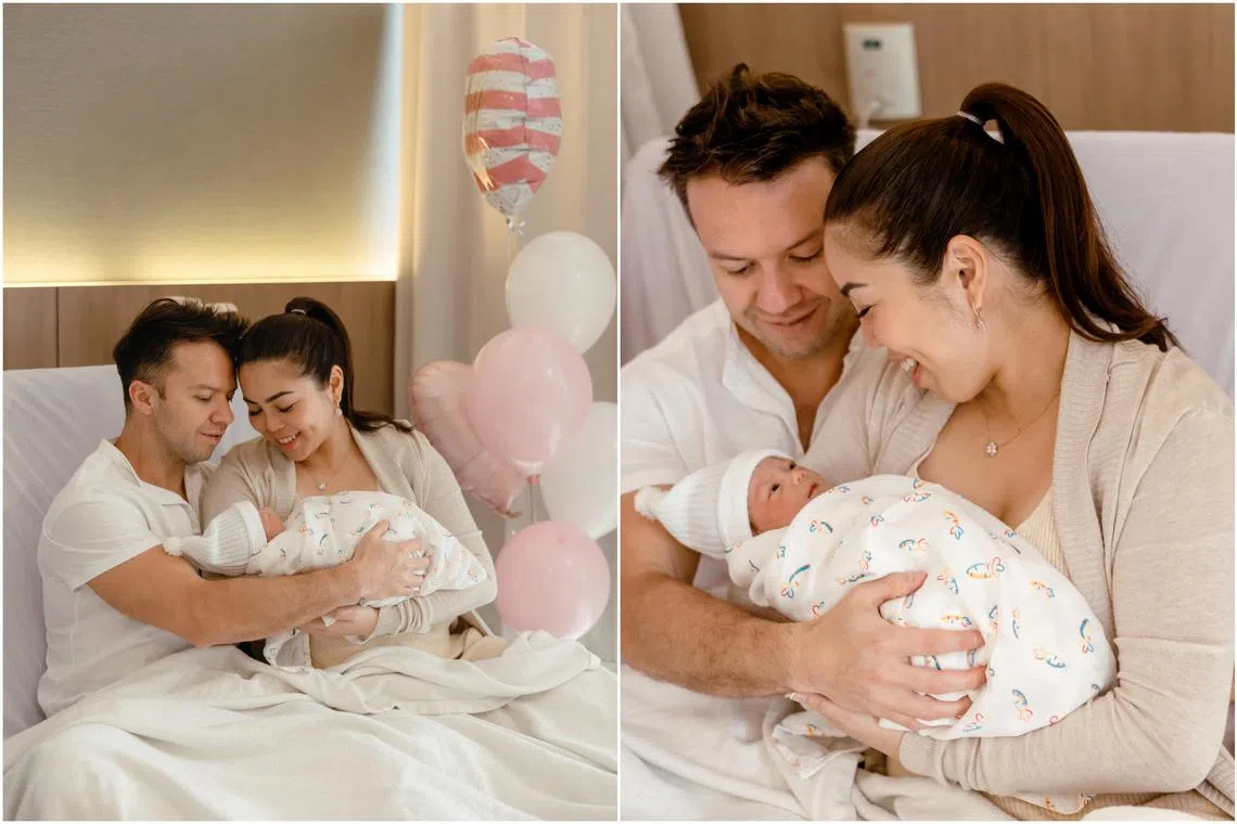 Kiss92 deejay Charmaine Yee and her husband Camilo Paredes with their first child, Mila Paredes, born last Tuesday.