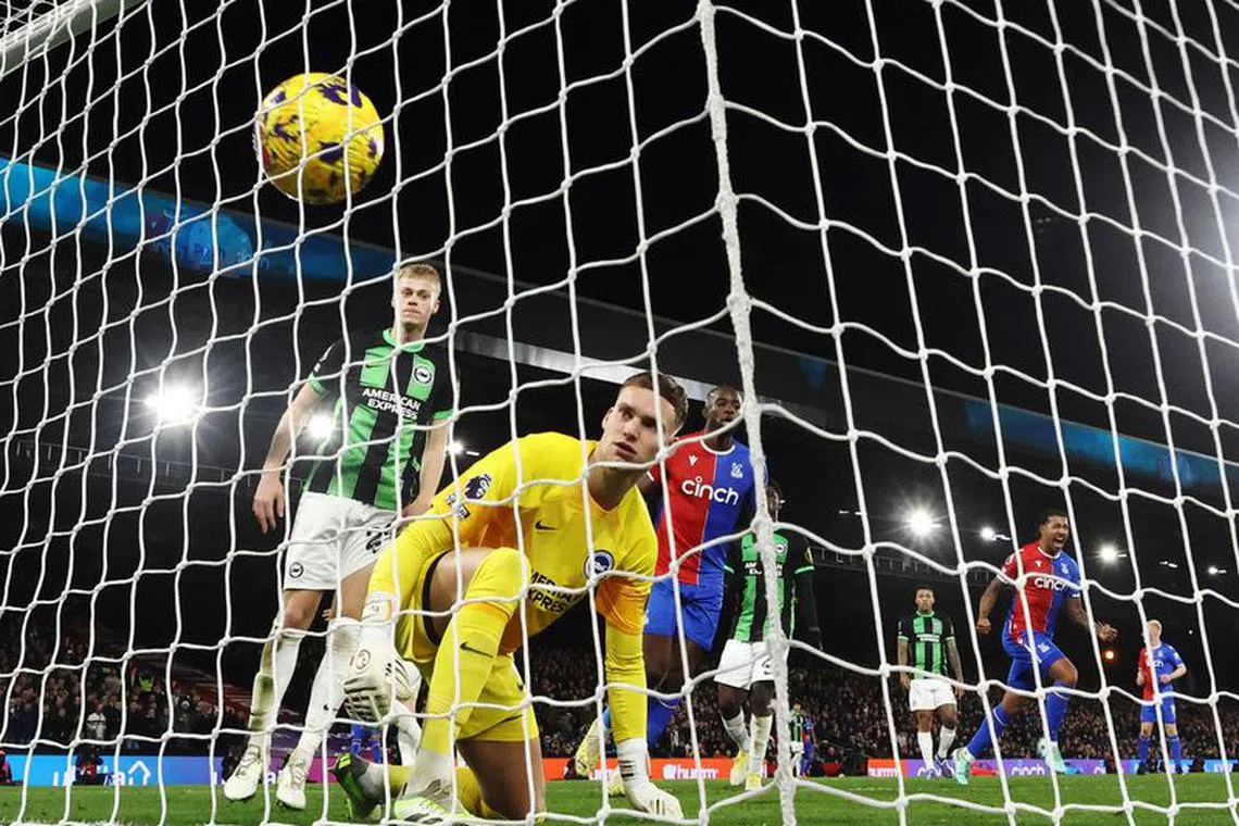 Soccer Football - Premier League - Crystal Palace v Brighton & Hove Albion - Selhurst Park, London, Britain - December 21, 2023 Brighton & Hove Albion's Bart Verbruggen looks up as Jordan Ayew scores Crystal Palace's first goal REUTERS/Toby Melville/File Photo