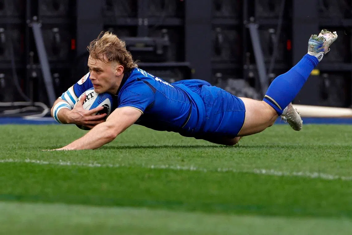 Rugby Union - Six Nations Championship - Italy vs Scotland - Stadio Olimpico, Rome, Italy - February 7, 2026 Italy's Louis Lynagh scores their first try REUTERS/Remo Casilli/File Photo