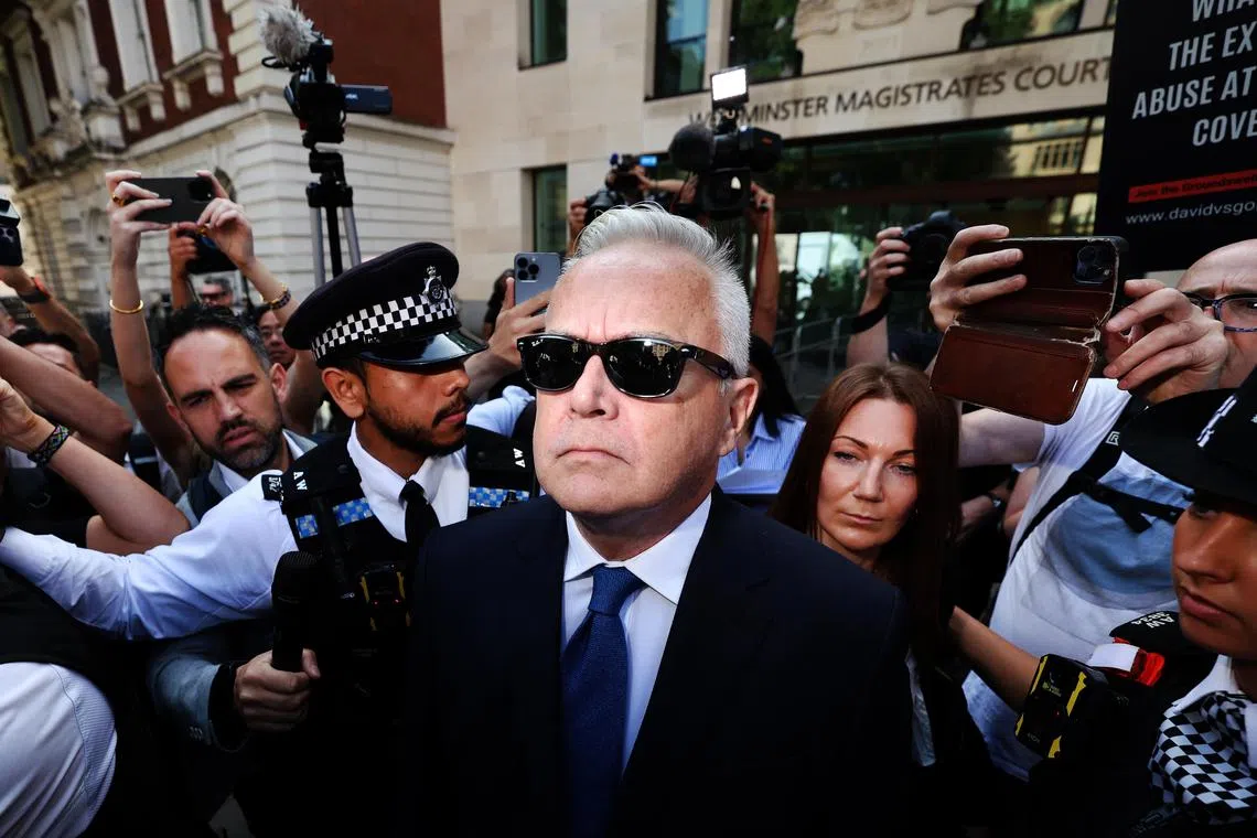 epa11511122 Former BBC news presenter Huw Edwards departs the Westminster Magistrates' Court in London, Britain, 31 July 2024. Edwards appeared in court after being charged with three counts of 'making indecent images of children', according to London's Metropolitan Police.  EPA-EFE/ANDY RAIN
