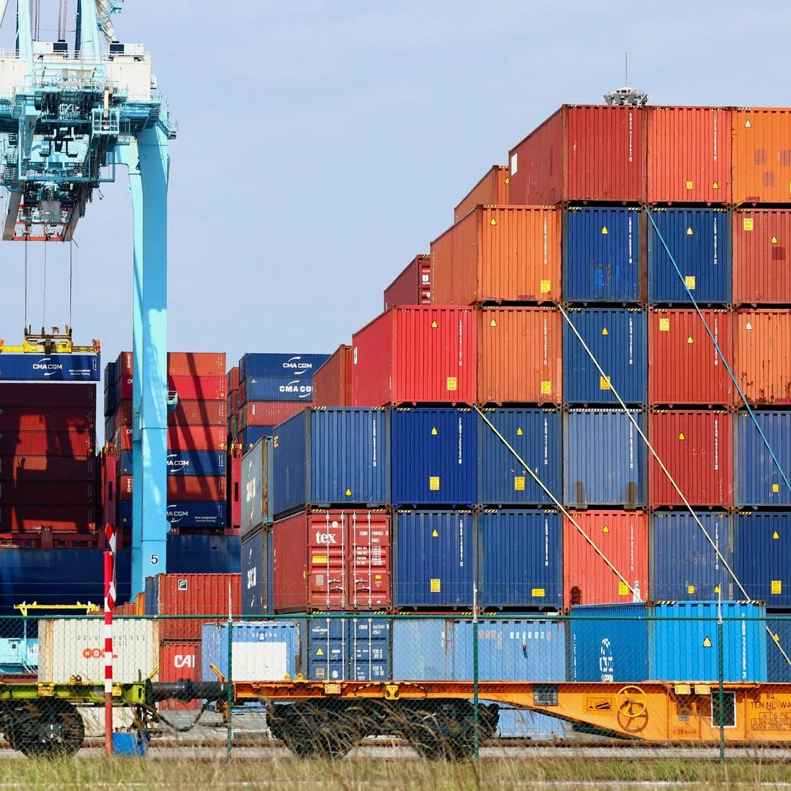 Shipping containers are seen at the Belgian port of Zeebrugge, Belgium April 25, 2025. REUTERS/Yves Herman