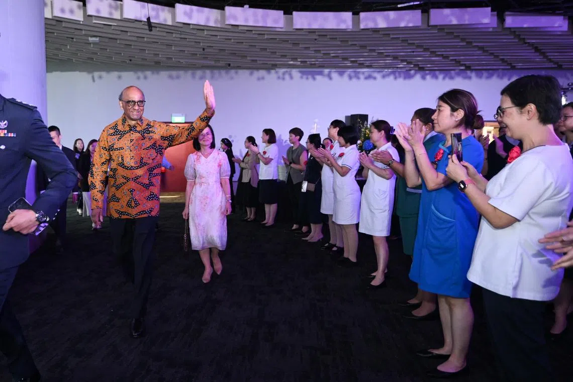 President Tharman Shanmugaratnam arriving at the 2026 President’s Award for Nurses awards ceremony at Gardens by the Bay on July 24.