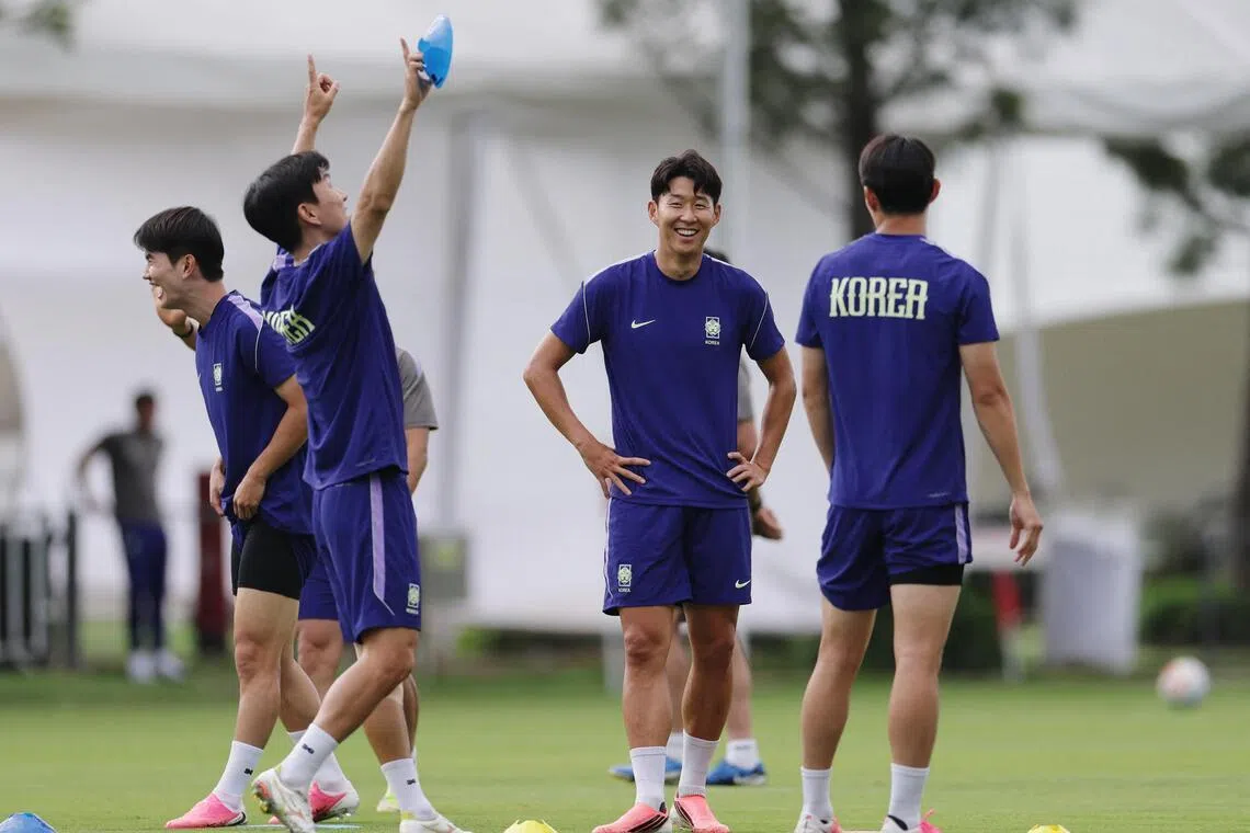 South Korea's Son Heung-min (centre) and teammates during training ahead of their game against Mexico. 