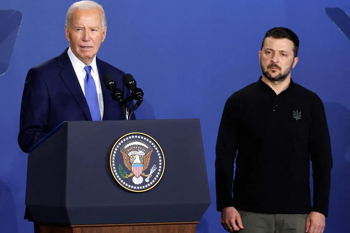 Mr Biden (left) reaffirmed to Mr Zelensky the US' "unwavering support for the people of Ukraine" in its fight against Russian invasion.