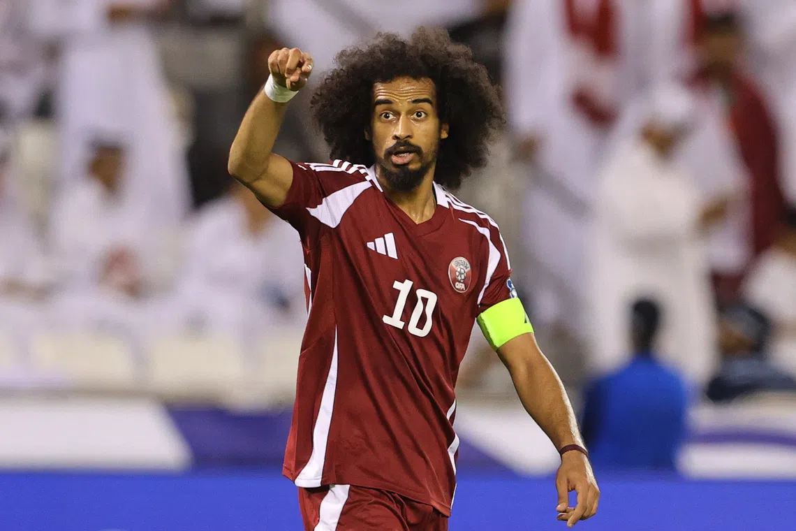 Soccer Football - World Cup - AFC Qualifiers - Group A - Qatar v Iran - Jassim Bin Hamad Stadium, Doha, Qatar - June 5, 2025 Qatar's Akram Afif during the match REUTERS/Ibraheem Al Omari
