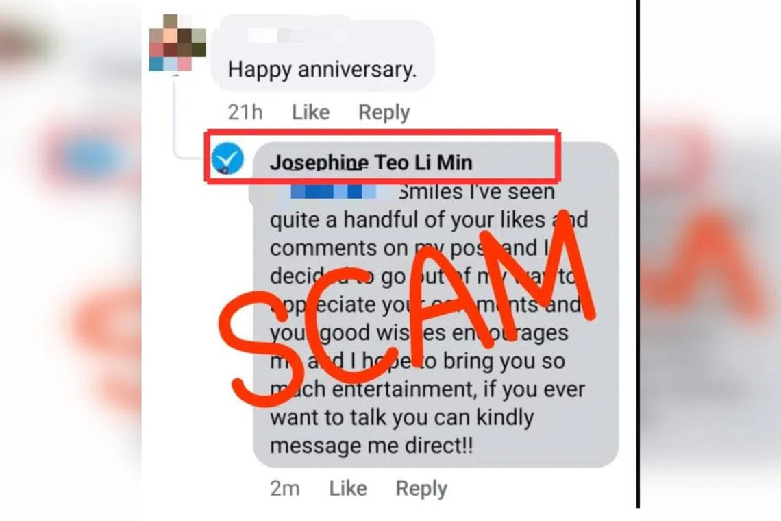 Digital Development and Information Minister Josephine Teo has issued a warning to the public about a fake social media profile impersonating her. 