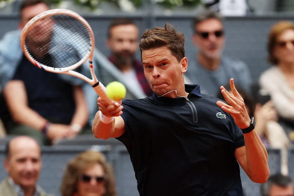 Tennis - Madrid Open - Park Manzanares, Madrid, Spain - April 30, 2026 Belgium's Alexander Blockx in action during his quarter final match against Norway's Casper Ruud REUTERS/Violeta Santos Moura