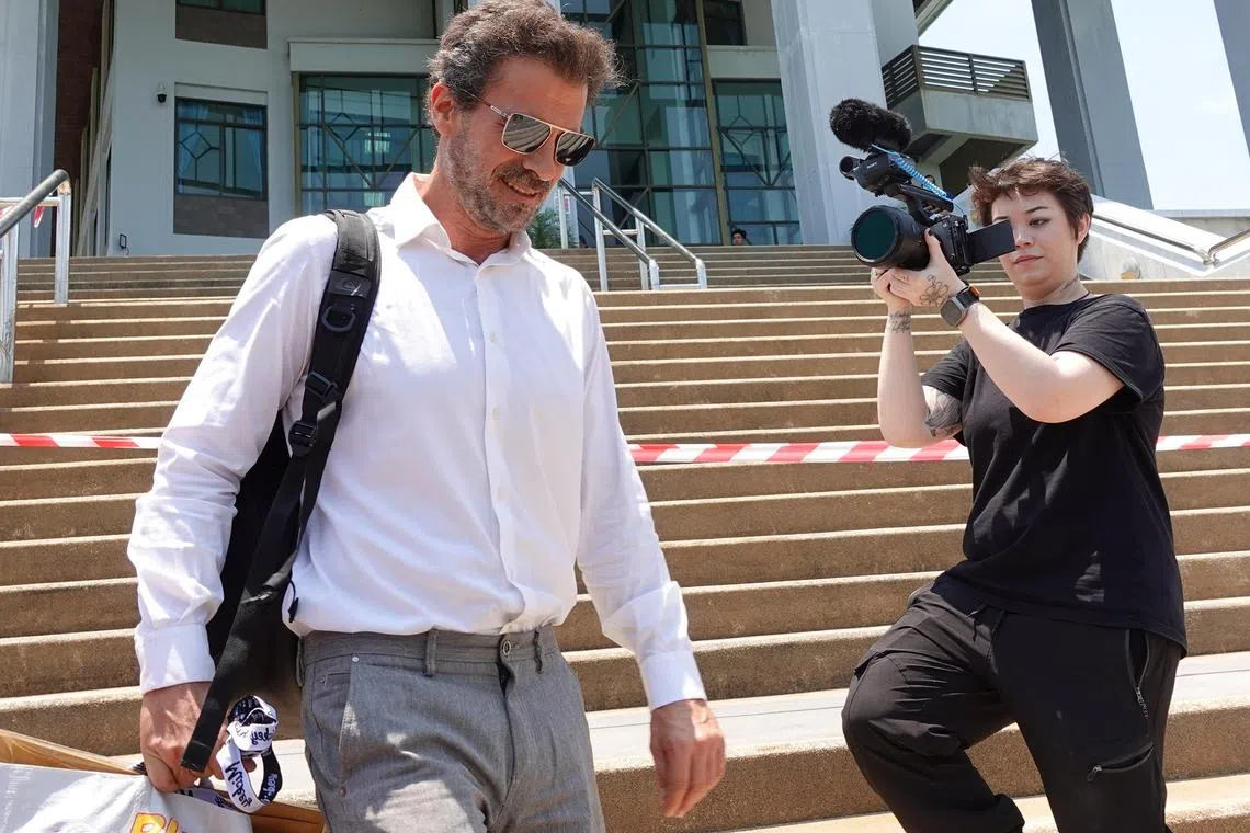 Spanish actor Rodolfo Sancho, father of chef Daniel Sancho Bronchalo, leaves after his son's alleged murder case trial at Koh Samui provincial court at Koh Samui island.