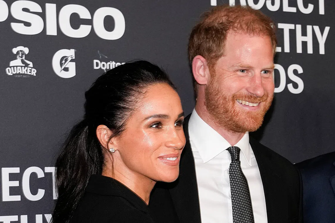 Britain's Prince Harry and Meghan, Duke and Duchess of Sussex attend the \"Project Healthy Minds\" World Mental Health Day Gala in New York City, U.S., October 9, 2025. REUTERS/Eduardo Munoz