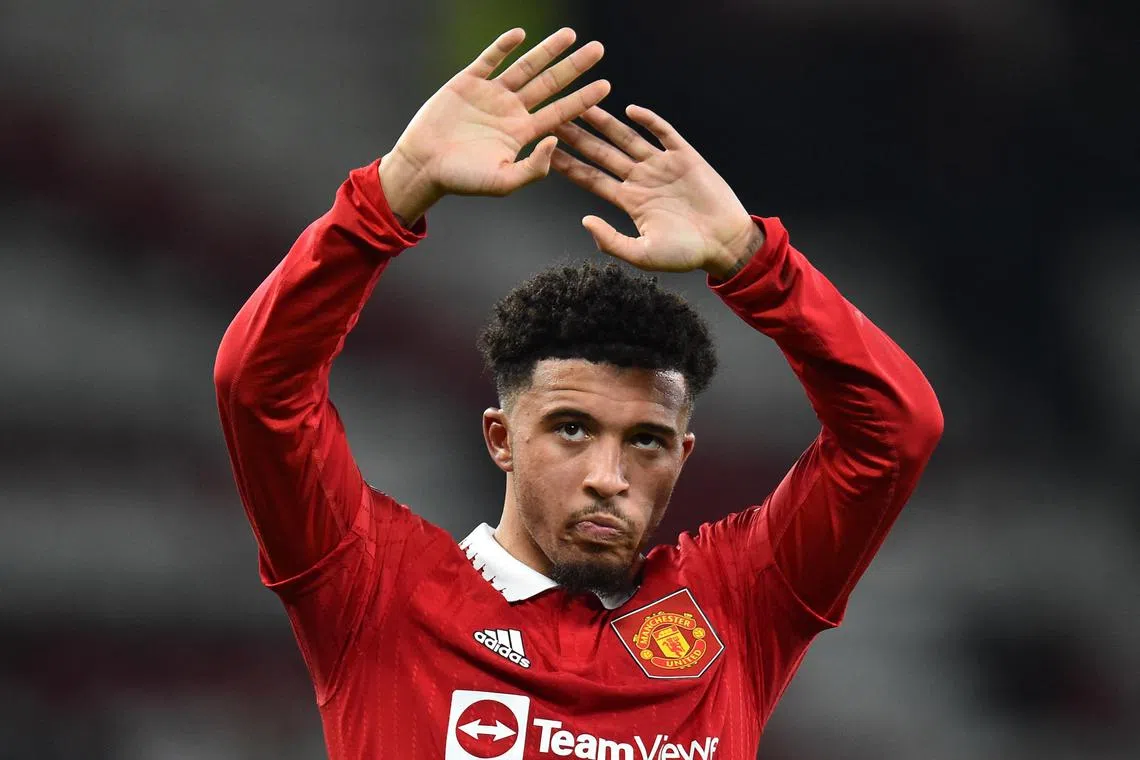 Manchester United's Jadon Sancho (above, after the match) has been sidelined for much of the season by fitness issues.