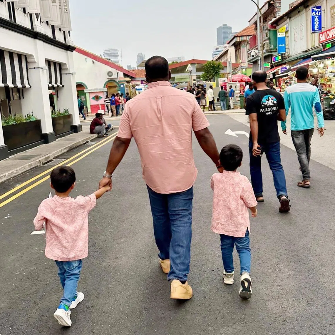 The writer's husband and twin boys. Caregiving by dads needs to be treated as normal and Father's Day should not be an afterthought, says the writer.  ST PHOTO: VANESSA PAIGE CHELVAN