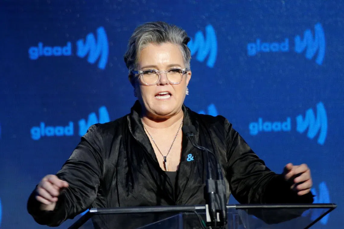 FILE PHOTO: Presenter Rosie O'Donnell speaks on stage about Madonna during the 30th annual GLAAD awards ceremony in New York City, New York, U.S., May 4, 2019. REUTERS/Eduardo Munoz/File Photo
