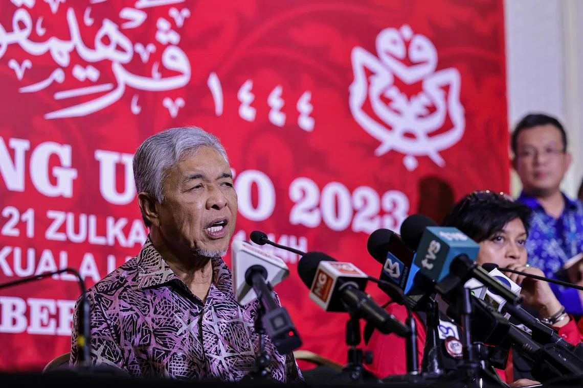 stforced - KUALA LUMPUR, 8 June 2023 -- Umno President Datuk Seri Zahid Hamidi at a media conference for the Umno General Assembly 2023 at the World Trade Centre Kuala Lumpur today.  

Credit: BERNAMA (2023) HAK CIPTA TERPELIHARA