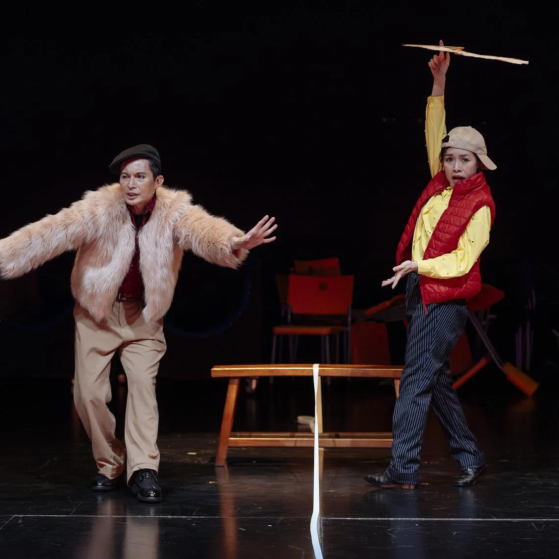 Nelson Chia and Mia Chee have an easy chemistry and show off their physical comedy skills in Waiting For Audience.