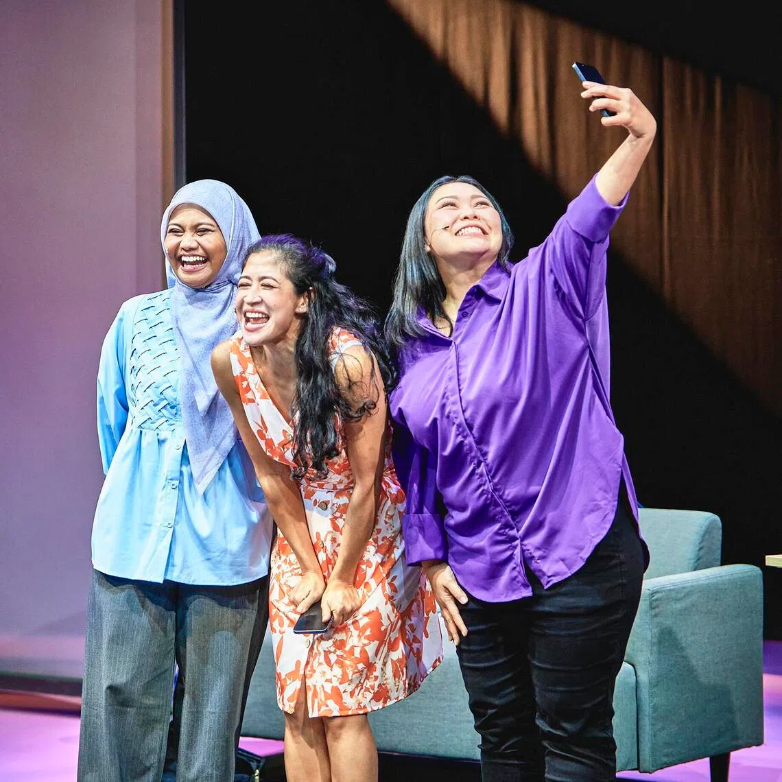 (From left) Siti Hajar Gani, Munah Bagharib and Siti Khalijah Zainal star in The Necessary Stage’s 3 Queens.