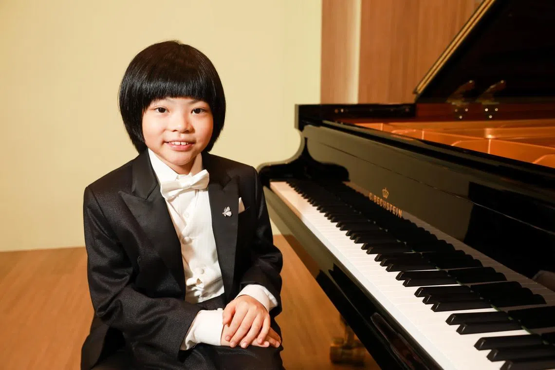 ST20230516_202354499059/lcpiano25/Ryan Chiong

Profile of Mikkel Myer Lee, a 10-year-old Singaporean piano prodigy, in the Bechstein Music World on May 16, 2023.

Mikkel will be making history as the youngest pianist ever globally to perform both Chopin Piano Concerto No.1 and Chopin Piano Concerto No.2 at a public concert.

His upcoming concert "Mikkel Stars Chopin" will be held at the Esplanade Concert Hall on June 6, 2023.