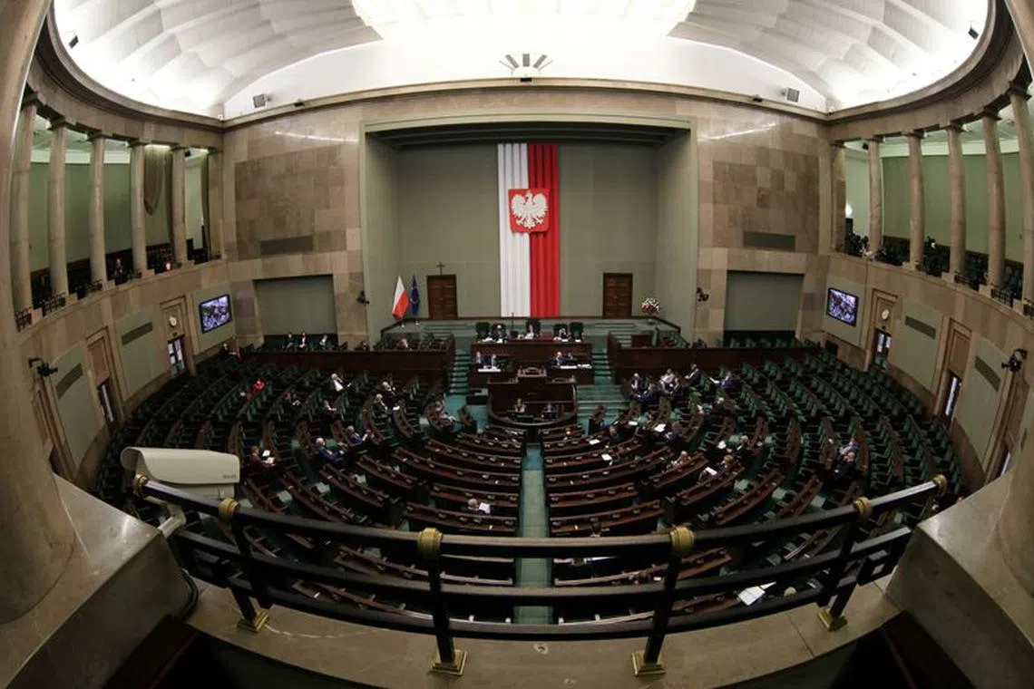 FILE PHOTO: A general view of the Polish Parliament during a session in Warsaw, Poland May 5, 2020. Slawomir Kaminski/Agencja Gazeta via REUTERS