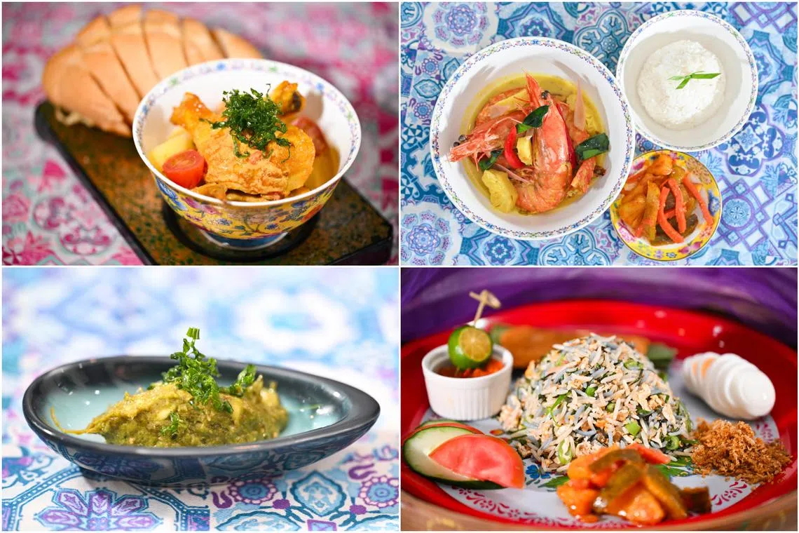 (Clockwise from top left) Curry kapitan, udang lemak nenas, Baba Nonya fried rice and Thai lime butter.