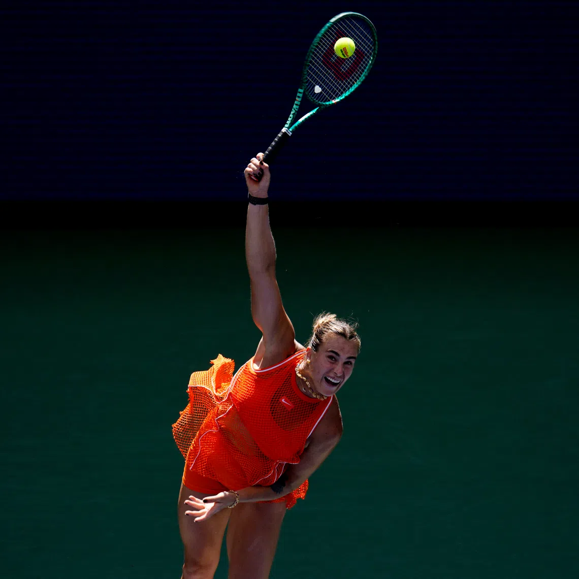 Tennis - U.S. Open - Flushing Meadows, New York, United States - September 4, 2026 Belarus' Aryna Sabalenka in action during her third round match against Uzbekistan's Kamilla Rakhimova REUTERS/Eduardo Munoz