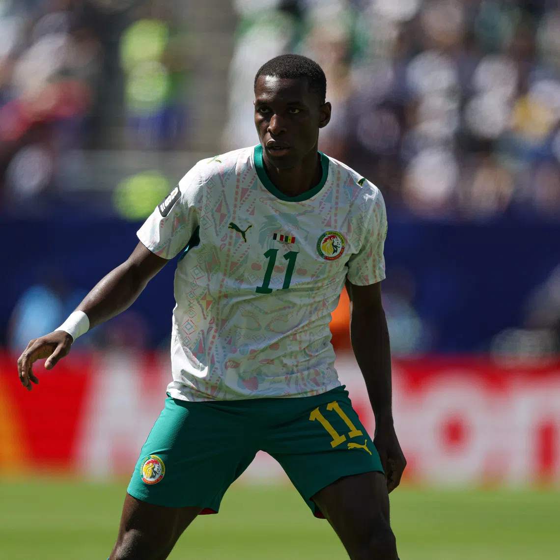 Senegal striker Nicolas Jackson in action against France during a Group I match of the 2026 FIFA World Cup.