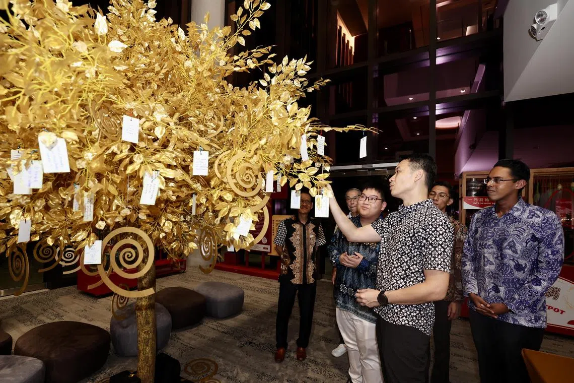 Acting Minister for Culture, Community and Youth David Neochecking out a Harmony Tree bearing people’s wishes for racial harmony atKaleidoscope: Harmony In Motion on July 27. 