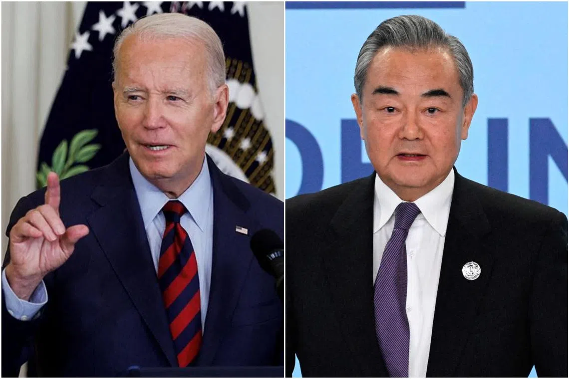 Mr Joe Biden (right) is expected to speak with Mr Wang Yi when the latter visits the White House this week.