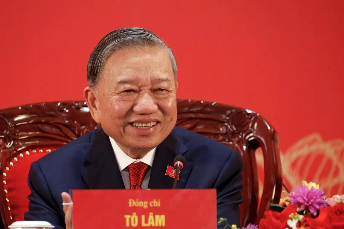 Vietnam's re-elected Communist Party General Secretary To Lam at a press conference after the closing session of his party's congress.